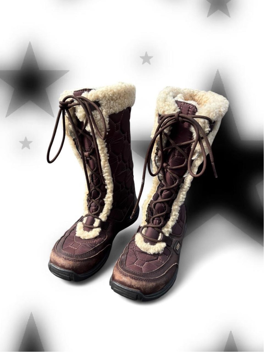 UGG Women's Dark Brown Lace-Up Shearling Winter Boots